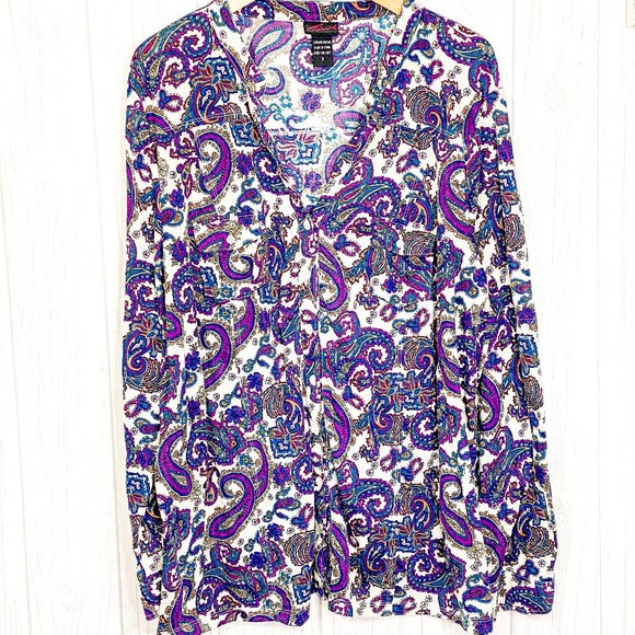 torrid Tops - Torrid Blouse White Purple Green Paisley Floral